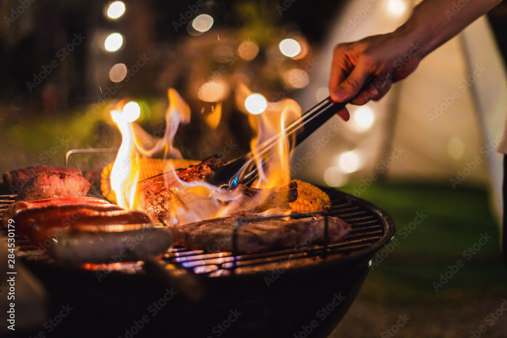 barbecue camping - obrazy, fototapety, plakaty 