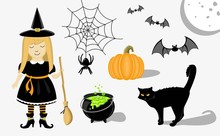 Design Elements For Halloween. Halloween Characters On A White Background.