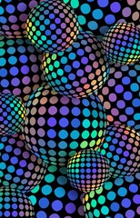 Sticker - Interactive balls 3d hologram mosaic wallpaper. Modern colorful rainbow pattern. Neon shimmer.