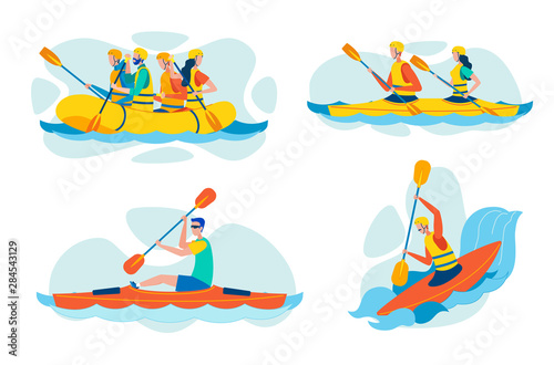 Fotografía Extreme Paddling, Water Sports Vector Collection