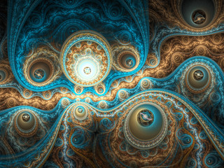 Wall Mural - Blue and yellow fractal clockwork, digital artwork for creative graphic design