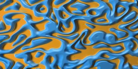 Wall Mural - 3d Visual arts background with Psychedelic Tribal Liquid Surface blue and yellow texture.