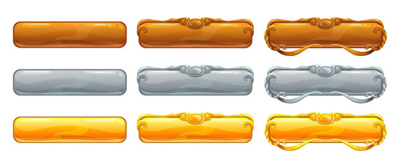 Poster - Metallic title banners set for epic game design. Golden, silver and bronze decorative frames.