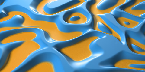 Wall Mural - 3d Visual arts background with Psychedelic Tribal Liquid Surface blue and yellow texture. Close-up view.
