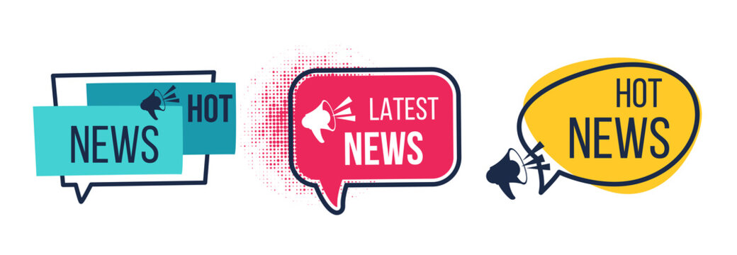news badges. daily hot latest and breaking news banners, newspapers and magazines announcement label