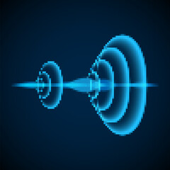Poster - Abstract digital sound wave. Radial sonar waves. Sine wave on dark background. Vector illustration