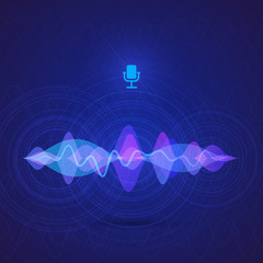 Poster - Sound equalizer. Digital vote interface for application. Display of sound frequency. Design of music pulse. Vector illustration