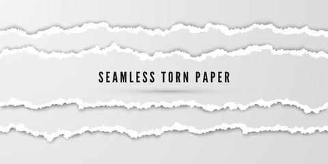 Poster - Seamless torn paper stripes. Paper texture with damaged edge. Tear paper borders. Vector illustration