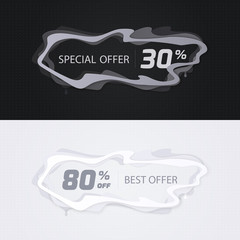 Aufkleber - Sale banners of intersecting wavy lines on light and dark background. Advertising design shapes. Paper cut, 3D effects.