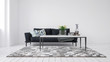 Minimalist monochromatic grey living room interior