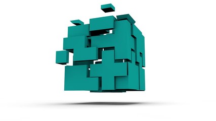 Poster - 3D animation of a blue cube that collapses 