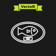 White line Fish trophy hanging on the board icon isolated on black background. Fishing trophy on wall. Vector Illustration