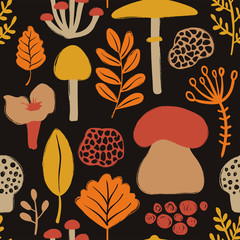 Wall Mural - Colorful Seamless Pattern With Mushrooms.