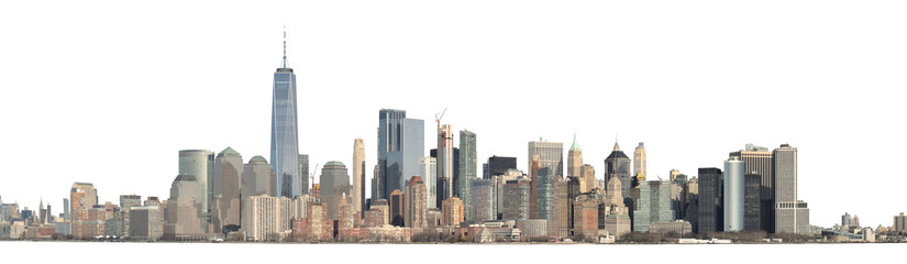 Wall Mural - Panoramic view of Lower Manhattan from the Ellis Island - isolated on white. Clipping path included.