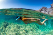 Woman snorkeling at Los Gigantes in Tenerife Canary Islands Spain