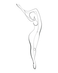 Sticker - Woman’s body one line drawing on white isolated background. Vector illustration