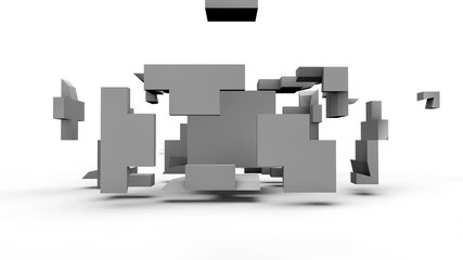 Poster - 3D animation of the cube shattering into fragments and recovering.