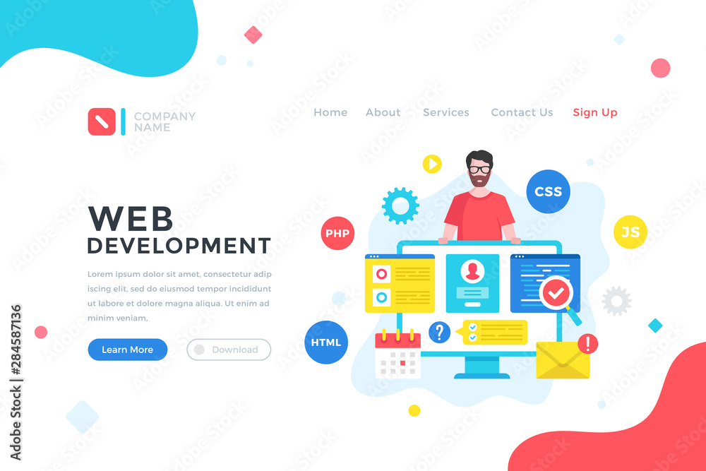 website development web banner or landing page set.... Web development. Programming, coding, mobile app and software ...