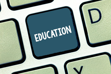 Poster - Writing note showing Education. Business photo showcasing receiving or giving systematic instruction especially school Keyboard Intention to create computer message keypad idea