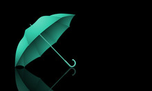 Illustration Of Rain Green Umbrella On Dark Background And Its Reflection