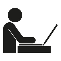 Black symbol for person working on computer isolated icon