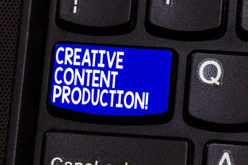 Fototapete - Word writing text Creative Content Production. Business concept for Developing and creating visual or written assets Keyboard key Intention to create computer message pressing keypad idea