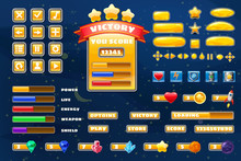 Big Set Buttons Icons Elements For Space Game Cartoon Casual Games And App