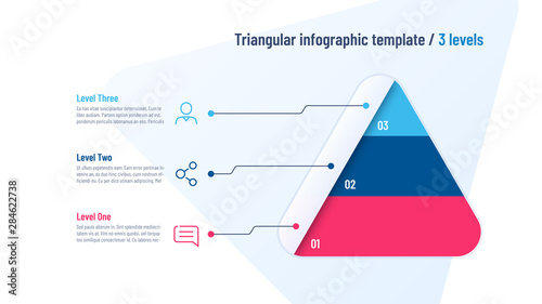Vector infographic template in the shape of triangle, pyramid divided