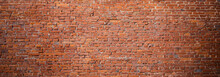 Panoramic Old Urban Red Brick Wall Background.