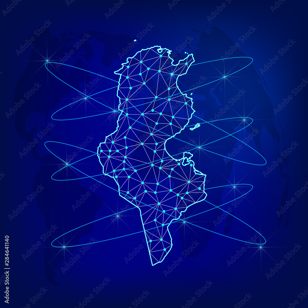 Global logistics network concept. Communications network map Tunisia on ...