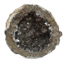 Geode With Smoky Quartz Crystals, Isolated On A White Background.