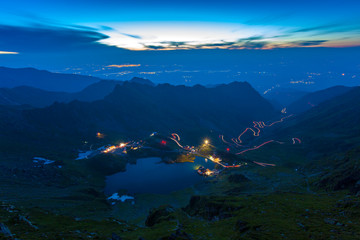  Fagaras mountains in Romania, Transfagarasan road at night. long exposure and landscape