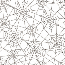 Cobweb Design Monochrome Seamless Pattern. Spiderweb Texture. Insect Tangled Thread White Background And Black Lines. Halloween Decorative Textile, Wallpaper, Wrapping Paper Vector Design