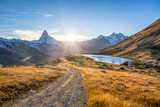 Fototapeta Góry - Stellisee and Matterhorn mountain in the Swiss Alps, Switzerland