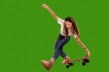 Skateboarder On Green Screen Background.