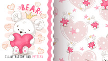 Bear With Heart - Seamless Pattern.