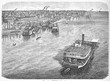Missisipi steam boat and harbor panoramic view