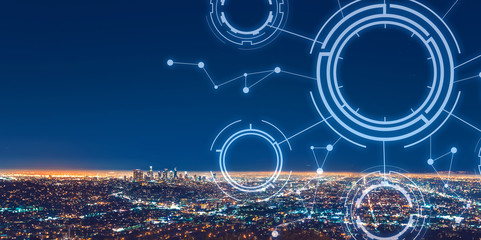 Poster - tech circle with downtown los angeles at night