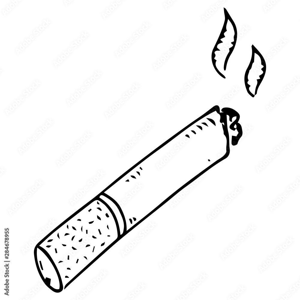 cigarette butt drawing Cigarette butt with filter. Smoking cigarette. Cigarette smoke. Cigarette  ashes. Vector illustration. Simple hand drawn icon. Stock Vector