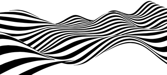 Poster - Black and white abstract wave. Optical illusion. Twisted vector illustration.