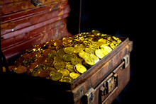 Stacking Gold Coin In Treasure Chest