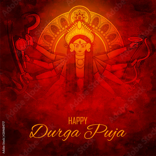Illustration Of Goddess Durga In Happy Durga Puja Subh Navratri