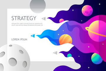 Wall Mural - Rockets are exploring space. Planets in the universe. Template for banner, web site, web page, poster, background. Modern colorful vector illustration.