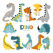 Dinosaurs vector set in cartoon scandinavian style. Colorful cute baby illustration is ideal for a children s room.