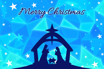 Merry Christmas greeting card with nativity Scene