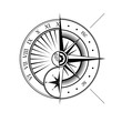 © longquattro - Black outline windrose and sundial silhouettes isolated on white background