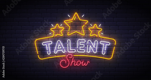 Cuadros en Lienzo Talent Show neon sign, bright signboard, light banner