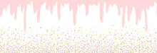 Background With Pink Donut Glaze. Many Decorative Sprinkles. Easy To Change Colors. Pattern Design For Banner, Poster, Flyer, Card, Postcard, Cover, Brochure. Vector Illustration
