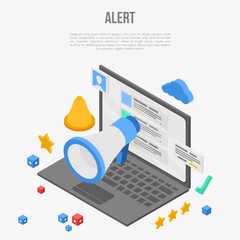 Poster - Laptop alert notification concept banner. Isometric illustration of laptop alert notification vector concept banner for web design