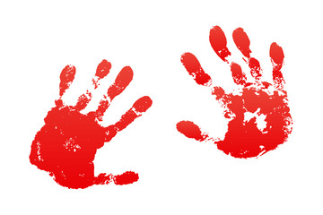 bloody hand print isolated white background. horror scary blood dirty handprint, fingerprint. red pa